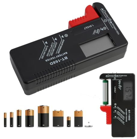FunWorth Universal Analog Battery Tester, No Batteries Required, Instant Check for AA/AAA/C/D/9V/1.5V Button Cells – Home & Office Battery Checker with Clear Needle Display