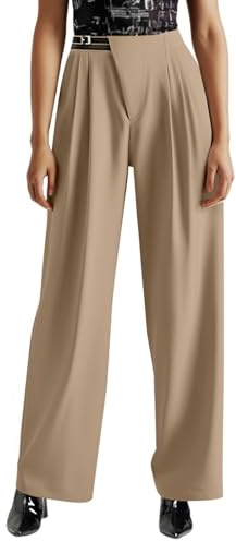 Marlenehose Damen Blau, Weites Bein High Waist Sommerhose Stoffhose Business Y2K Anzughose Arbeitshosen Asymmetrische Mit Taschen Damenhose Freizeithose