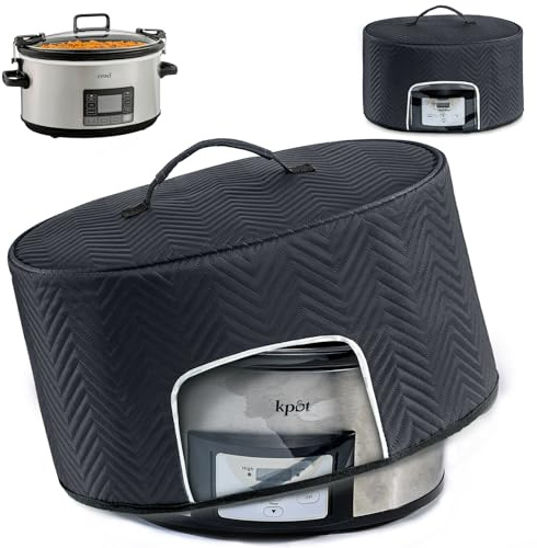 BAGSPRITE Slow Cooker Cover with Aluminum Foil Lining for Crock-Pot & Hamilton Beach 6, 7, 8 Quart Oval Slow Cookers – Appliance Dust Cover with See-Through Window