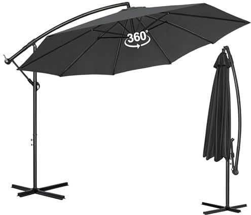 Sonnenschirm 3.5m Abdeckung Ø 350 cm, Gartenschirm mit UV-Schutz 40+, Windfest, 360° Drehbar, Alu-Stabiler Kurbelschirm für Terrasse-Garten, Strandschirm Groß, Langlebig, Widerstandsfähig, Dunkelgrau