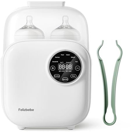Scaldabiberon, Felizbebe Scaldabiberon 10 in 1 per tutti i tipi di biberon, corpo staccabile, controllo accurato della temperatura, timer, sterilizzazione, scaldalatte per latte materno o artificiale