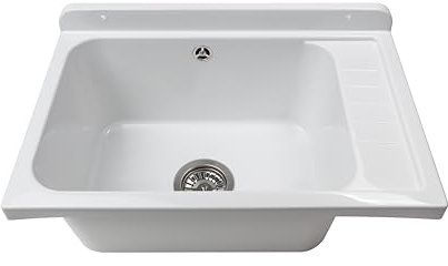 Negrari Pilozzo a Muro in PP con pilettone in metallo, Resistente agli agenti atmosferici, Kit di fissaggio e Kit di scarico inclusi, 58L x 38P x 21H cm, bianco