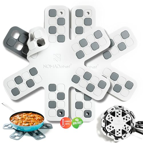 NOMADCHEF Dual-Use Silicone Pan Protectors for Stacking & Trivets for Hot Dishes | Silicone Trivet Mat | Perfect for Pot and Pan Protectors | 2-Pack Medium (12.5in) Cookware Protectors (M2-WHT/GREY)
