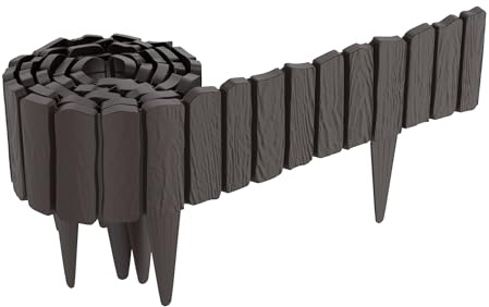VANCHEMO Holzoptik Rasenkante PP Kunststoff 4,6 m, Beeteinfassung Beetumrandung mit 10 cm Stifte Holzmaserung imitiert Mähkante Gartenpalisade Beetzaun für Garten, Braun