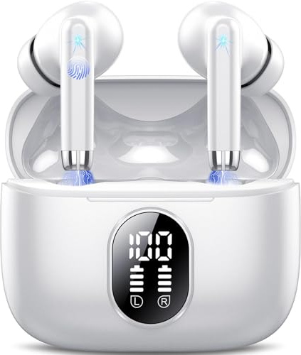 QXQ Auriculares Bluetooth, Auriculares Inalambricos Bluetooth 5.4 HiFi Estéreo con 4 ENC Mics, 40H Cascos Inalambricos Bluetooth con Pantalla, Audifonos Inalambricos para Android iOS, Blanco Caramelo