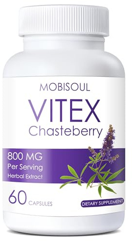 MOBISOUL Organic Vitex Chasteberry Supplement for Women, 800mg Per Serving, Non-GMO, Gluten-Free, 60 Vegan Capsules