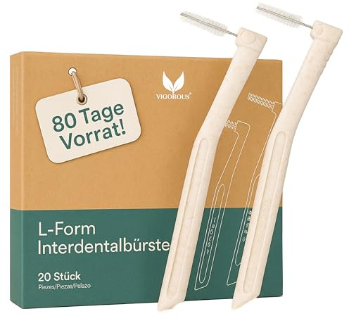 VIGOROUS Interdentalbürsten L-Form Größe 3 0,6mm 20 Zahnzwischenraumbürsten | Nachhaltige Dentalbürsten, Zahnreinigung Zwischenräume, gründliche Zahnpflege dank interdental brush Ergänzung zur Zahnbürste