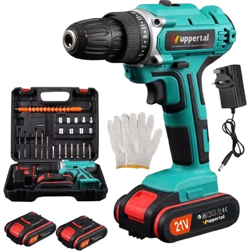 Wuppertal 21V Cordless Electric Screwdriver Drill Set, 45N.m Battery Drill, 25+3 Torque Set, 2-Speed, LED Light, 1500mAH Battery, 30PCS Electric Drill Set for Home and Garden DIY Project