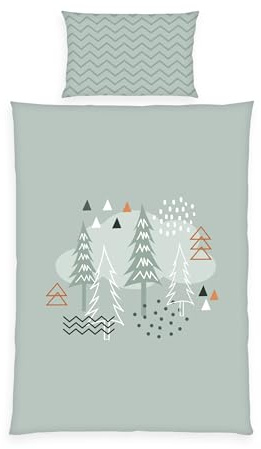 Herding babybest Kleinkinder-Bettwäsche-Set, Nordic Forest Wendemotiv, Kopfkissenbezug 40 x 60 cm, Bettbezug 100 x 135 cm, Mit Reißverschluss und Hoteleinschlag, 100% Baumwolle/Renforcé