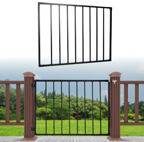 POSTYBAY Deck Fence Gate, 38 H x 48 W, Rust-Resistant Black Powder-Coated Metal Gate for Patio, Yard & Residential Fence