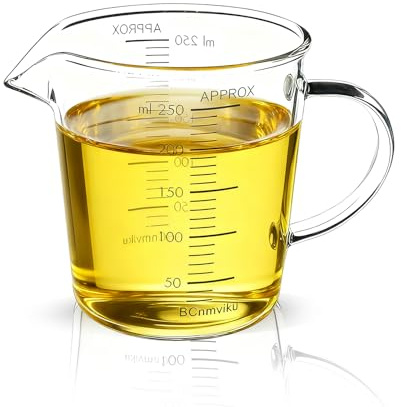 NLnnmuzh 250ml Glass Measuring Jug,Borosilicate Glass Measuring Cup with V-Shaped Rim Design,Ideal for Coffee,Milk,Syrups,Concentrated Juices