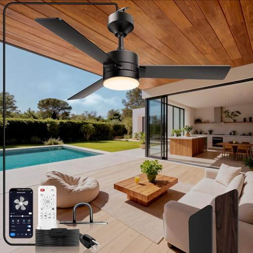 42 Inch Outdoor Ceiling Fans with Lights,Gazebo Hanging Fan with Hook and 16Ft.Cable,Plug in Ceiling Fan Light with Remote Control,3000-6500k,6-Speed,Hanging Fan for Gazebo,Balcony,Patios,Porch.