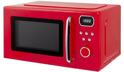 Abode Retro Microwave 20 Litre Red Digital 800W, Mirror Finish, 8 Auto Cook Settings & Defrost, 5 Power Levels AMD2004R/01