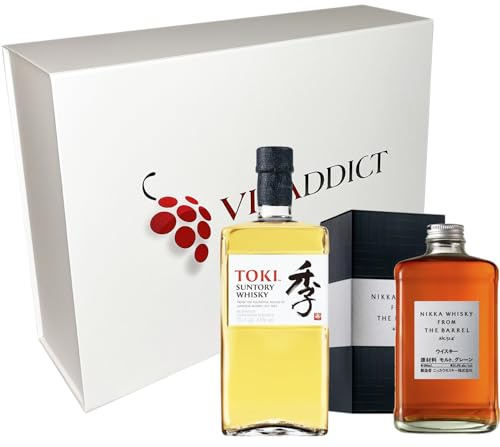 VINADDICT Coffret Cadeau Premium, Whisky Japonais Nikka From The Barrel 50cl et Suntory Toki 70cl, Coffret Blanc Aimanté, Collection Spiritueux