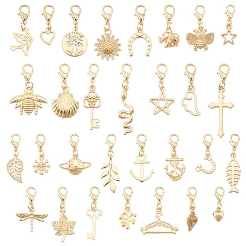 CRAFTYMELODY 60 PZ Clip Pendenti In Lega Oro Con Chiusura A Moschettone Vari Animali Fiori Cuore E Stelle Motivi