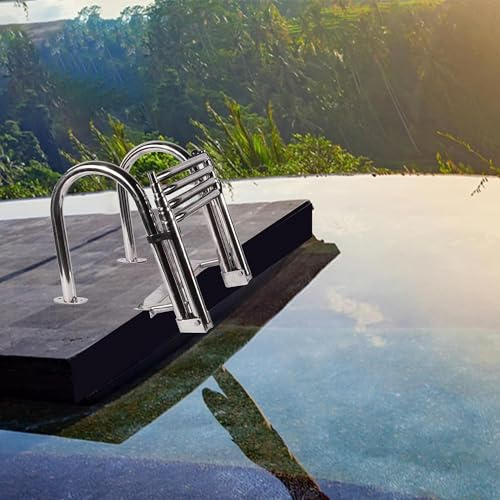 Aioneer Boat Ladder Pontoon Boat Ladder Marine Ladder Foldable Dock Boat Ladder Telescoping 4 Step Rear Entry Inboard Ladders For Pontoon/Pool/Marine 2 Hand Railing