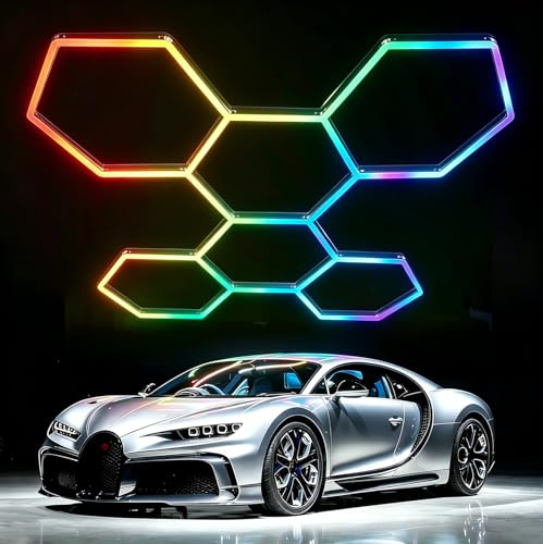 Garagenlampe LED 6-Hex 93W RGB Verformbare LED Werkstatt Deckenleuchte | RGB LEDs Hexagon Beleuchtung, Dimmbar, App und Fernbedienung für Garage, Bar, Gaming, E-Sport-Raum, Fitnessstudio (6 HEX)