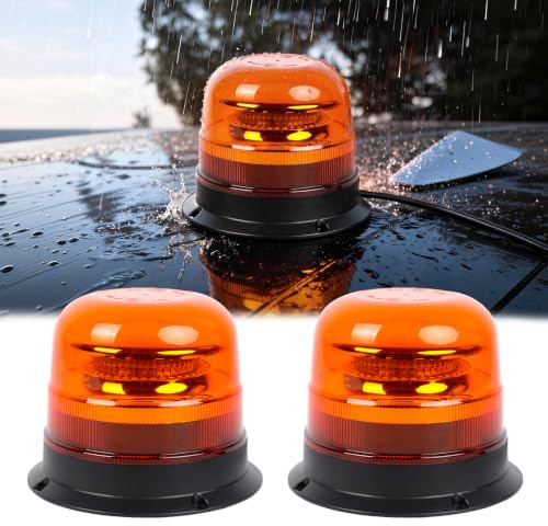 Qiping 2x LED Rundumleuchte, 12V/24V Auto Warnleuchte Blinkleuchte, Rundumleuchte Orange Gelbe, 10 Modes E-Prüfzeichen Warnleuchte für Traktor KFZ LKW, Schraubmontage, IP67 Wasserdicht