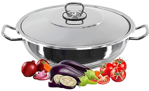 Gastro Premium Shallow Casserole Pot with Lid Stainless Steel Pan Induction Base (28 x 8 cm)