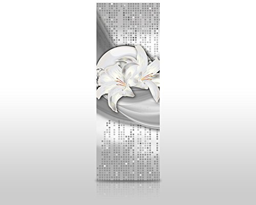 wandmotiv24 Duschrückwand abstrakte Lilien grau Silber 70 x 200cm (B x H) - Acrylglas 4mm M0524