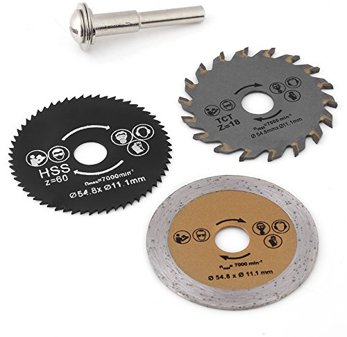 Paquete de 3 piezas 54.8 mm HSS Mini hoja de sierra circular hoja de corte herramienta rotativa Disco de corte para cortar madera y mandril