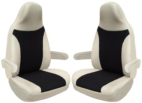Bremer SITZBEZÜGE Housses de Protection pour siège de Voiture compatibles avec Les véhicules de Camping-Car, Caravane, Ducato, conducteur et Passager - 828 - Beige/Noir