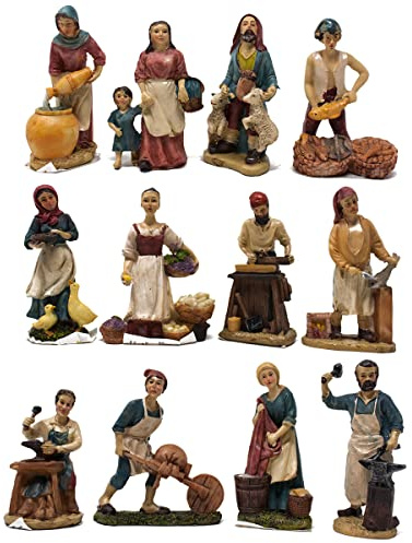 Joy Christmas Pastori Mestieri in Resina 10 cm per Presepe Set 12 Pezzi Assortiti - 46002