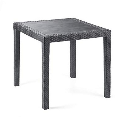 Dmora - Gartentisch Agrigento, Quadratischer Gartentisch, feststehender Couchtisch in Rattan-Optik, 100 % Made in Italy, Cm 80x80h72, Anthrazit