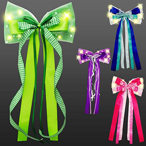 alles-meine.de GmbH große - LED Licht & Leucht - Schleife/Geschenkschleife - blau - türkis & Silber grau - 65 cm lang - mit Satin Bändern + Glitzer - Netzband + Tüllband - für ..