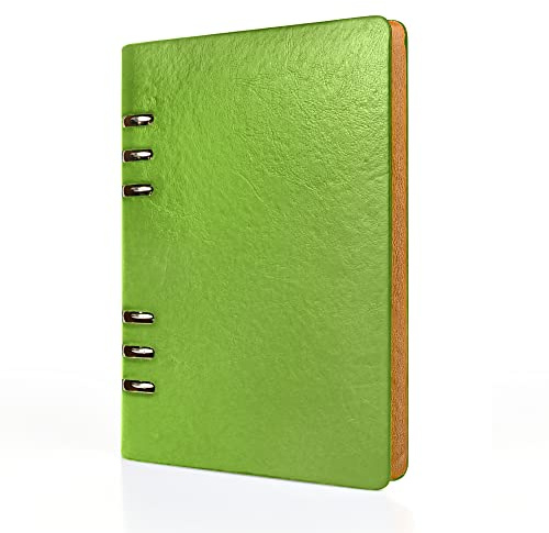 SIMDAO A5 Leder-Notizbuch, Nachfüllbar, Recyceltes Tagebuch 6 Löcher, Ringe, lose Tasche, Leder, nachfüllbar, Hardcover, Tagebuch, Notizbuch für Reisen, Business, Schreiben (Grün)