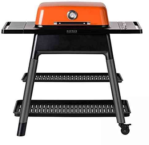 everdure by heston Blumenthal Force Barbecue à gaz design avec 2 brûleurs à gaz haute performance Orange I Barbecue à gaz contrôlable avec précision et prêt à griller en 5 minutes I Couvercle de