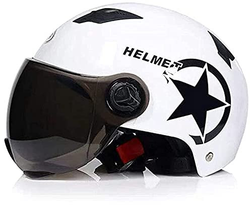 Casco Moto Aperto Per Uomo E Donna Adulto Casco Moto Stile Jet Casco Moto Vintage Touring Con Lente E Prese D'aria Casco Estivo Approvato DOT/ECE (55-62 Cm),Bianca