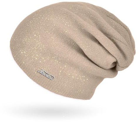 Neverless® Damen Mütze Herbst Strick-Beanie ungefüttert Feinstrick Glitzer Slouch einfarbig Uni