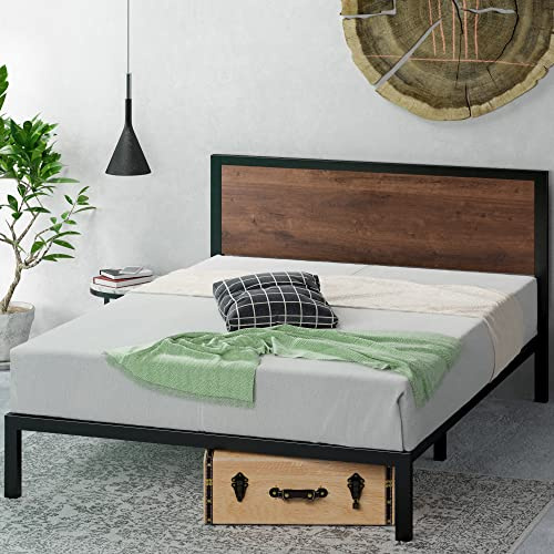 ZINUS Mory - Struttura letto singolo, 90 x 190 cm, altezza 30 cm, struttura letto in metallo e legno con supporto a doghe in legno, marrone e nero