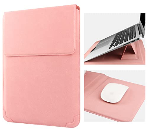 HoYiXi 14 Inch Laptop Sleeve Case Leather Bag with Stand Compatible with Mac Book Pro 14 2021/ASUS Vivobook 14/HP Pavilion X360/IdeaPad 14/Dell HP ASUS Acer Huawei Matebook 14'' PC, Pink