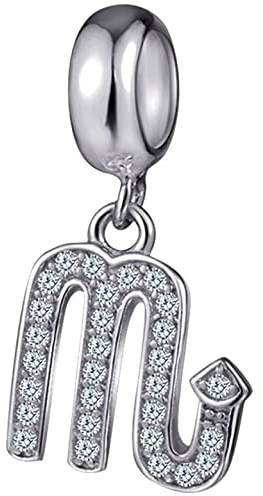 12 stjärntecken hänge berlocker med klar CZ, 925 sterling silver horoskoppärlor, passar europeiska födelsedagsarmband, gåvor för mamma/fru/pojkvänner, Sterlingsilver Kubisk zirkonia, Kubisk zirkonia