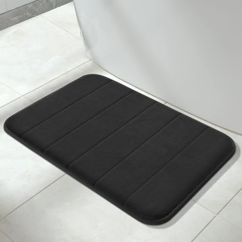 Yimobra Tapis de bain en mousse à mémoire de forme, doux et confortable, super absorption d'eau, antidérapant, épais, lavable en machine, facile à sécher, pour tapis de salle de bain (noir, 61x43 cm)