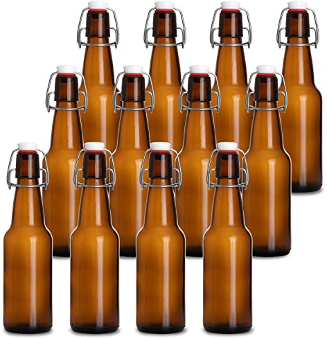 Barcaloo 12 oz flip-top bärnstensfärgade ölflaskor för hembryggning – set med 12 med flip-lock för öl- och vinflaska | familjeägt amerikanskt företag