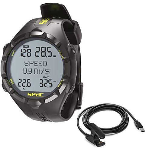 SEAC Apnea, omputer da Freediving + Cavetto Download Dati Unisex-Adult, HR Nero/Giallo + USB, Standard, Single