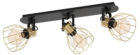 EGLO Deckenstrahler Sambatello 3-flammige Deckenlampe | mit schwenkbaren Spots, Deckenleuchte aus Metall in Schwarz und Messing-Gebürstet, Deckenspot mit E27 Fassung