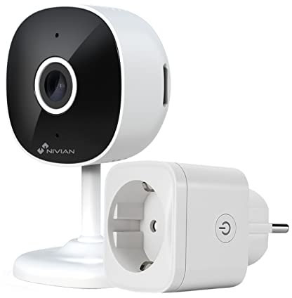 NIVIAN cámara + Enchufe WiFi 2.4Ghz-Grabación en MicroSD(No incluida)-2K-Deteccion de Humanos-Audio bidireccional-Apta Interior-Compatible con Amazon Alexa y Google Home–Control Remoto con App Tuya