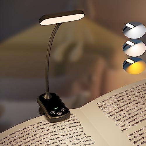 Electight 20 LEDs Lampe de Lecture Horizontale, Liseuse Lampe Clip USB Rechargeable Portable, 3 Couleurs/Contrôle Tactile/Indicateur de Batterie, Longue Durée(1000mAh) pour Lire, Travail et Voyager