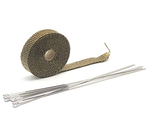 Hitzeschutzband，Auspuff Hitzeschutzband 5 m / 10 m / 15 m thermisches Auspuffkrümmerband, wärmeisolierendes Wickelband, feuerfeste Stoffrolle mit strapazierfähigem Stahlbinder-Kit (Color : 50mm 15M T