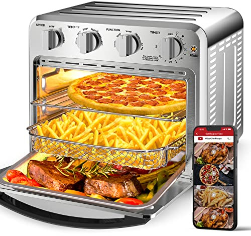 Geek Chef Air Fryer Toaster Oven Combo, 16QT 5-in-1 Toaster Ovens Countertop, Convection AirFryer with Bake, Air fryer & Toaster, Broil and Warm Functions, Stainless Steel Easy Oven for Wonder Meals