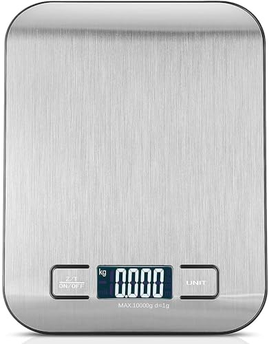 Torchtree Kitchen Scales Digital, 22lb/10kg Ultra Thin Food/Cooking/Baking Scale,1g/0.1oz Precise Graduation 5 Units Tare Function Touch Button, Backlit LCD High Precision, Stainless Steel-10kg