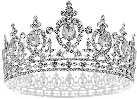 Katutude Barock-Krone, Tiara Kristallkrone, Queen Tiara Krone, Damen Gothic Haarschmuck Vintage Runde Krone für Königin Kostüm Hochzeit Abschlussball Geburtstag Festzug Haarband