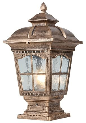 Retro Sockelleuchte Außen Vintage E27 Wegelampe Gartenlampe Zaun Laterne Retro Aluguss Und Glas Schirm Wasserdichte IP44 Außenlampe Für Terrasse Garden Villa Park Rasen Außenleuchte,Bronze,H46CM