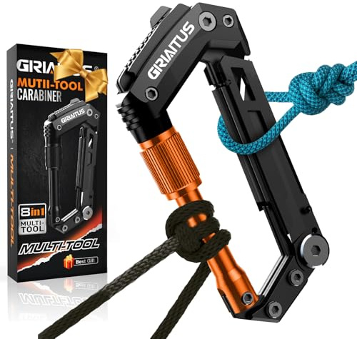 Mousqueton Porte Clé Outil Multifonction Gadget Avec Couteau Ouvre Bouteille Règle Scie Tournevis Insolite Utile Accessoires Camping pour équipement de Survie (Orange)