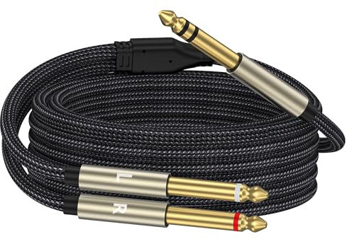 ZTOXLR 1/4 inch TRS Stereo Y-Splitter Insert Cable, 1/4 Inch Male Jack to Dual 1/4inch(6.35mm) Male TS Mono Breakout Cable Audio Patch Cord -6.6FT