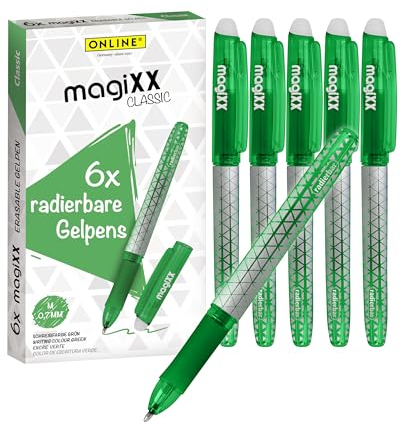 Online Radierstift magiXX, 6x I Gelschreiber Grün mit 0,7mm Strichstärke I Tintenroller radierbar zum Schreibenlernen & Büro, I Erasable Pen Set I Radierbarer Kugelschreiber Studenten, Schüler